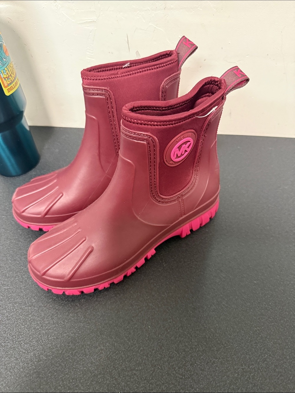 Michael Kors Maroon and Hot Pink Rain Boots